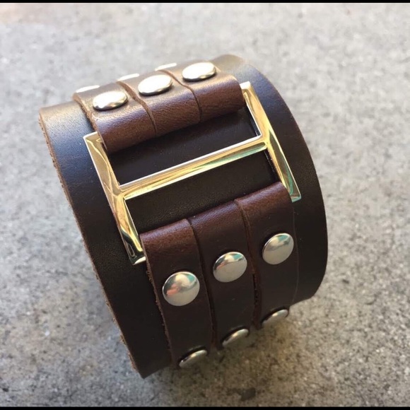 Fashion Jewelry Other - Brown composite leather cuff with metal accents